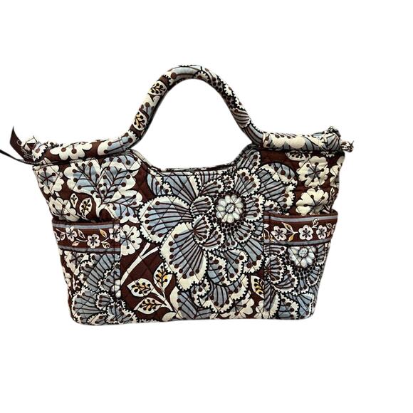 Vera Bradley Retired 2010 Slate Blooms The Gabby Quilted Tote Handbag Brown Gray - Picture 1 of 12